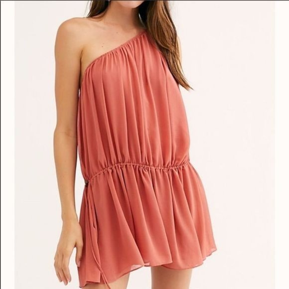 Free People Dresses & Skirts - Free People Dress Kaylee Pink Rose Athena One Shoulder Chiffon Dress Large $128